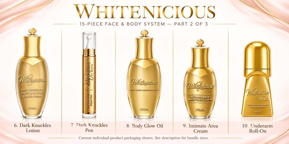 Whitenicious 15-piece face and body system — current packaging — products 6 to 10