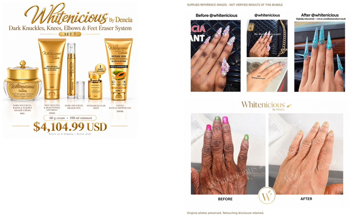 Set 7 — product lineup and supplied reference collages, not verified bundle results; retouching disclosure retained.